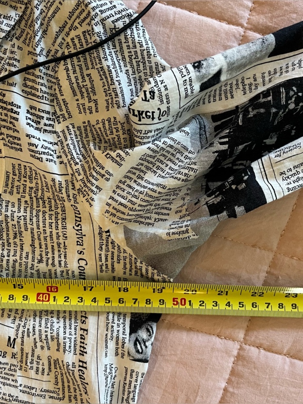 Unique 100% Cotton Newspaper Print Long Sleeve Button-up Dress - Black & White - Picture 10 of 12